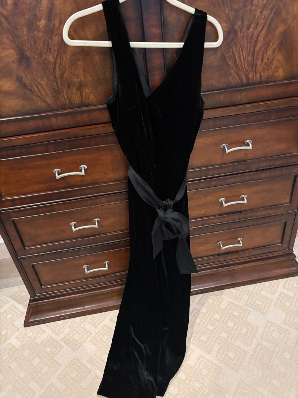 J. Crew Black Velvet jumpsuit with Satin Tie